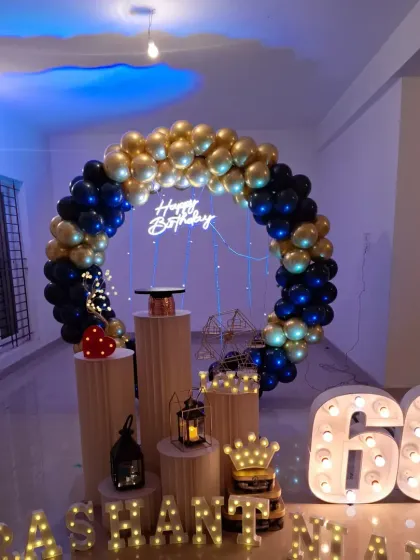 Celebrating a 60th birthday is a huge milestone, and it deserves an elegant touch. For this setup, I used a classic royal blue and gold theme with a large balloon ring, marquee numbers, and custom name lighting to create a sophisticated and personal backdrop for the celebration.