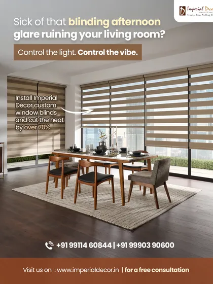 That blinding afternoon sun can ruin the comfort of your living room. I install custom window blinds that are designed to cut heat and glare by over 70 percent. This simple solution allows you to control the light and create a cooler, more comfortable vibe in your home.