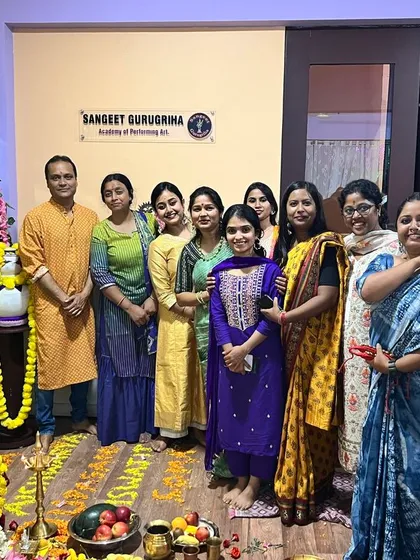 Our academy is more than just a school; it's a community. This moment from our Guru Purnima celebration captures the bond between teachers and students, where we honor the tradition of gratitude and shared learning that defines Sangeet Gurugriha.